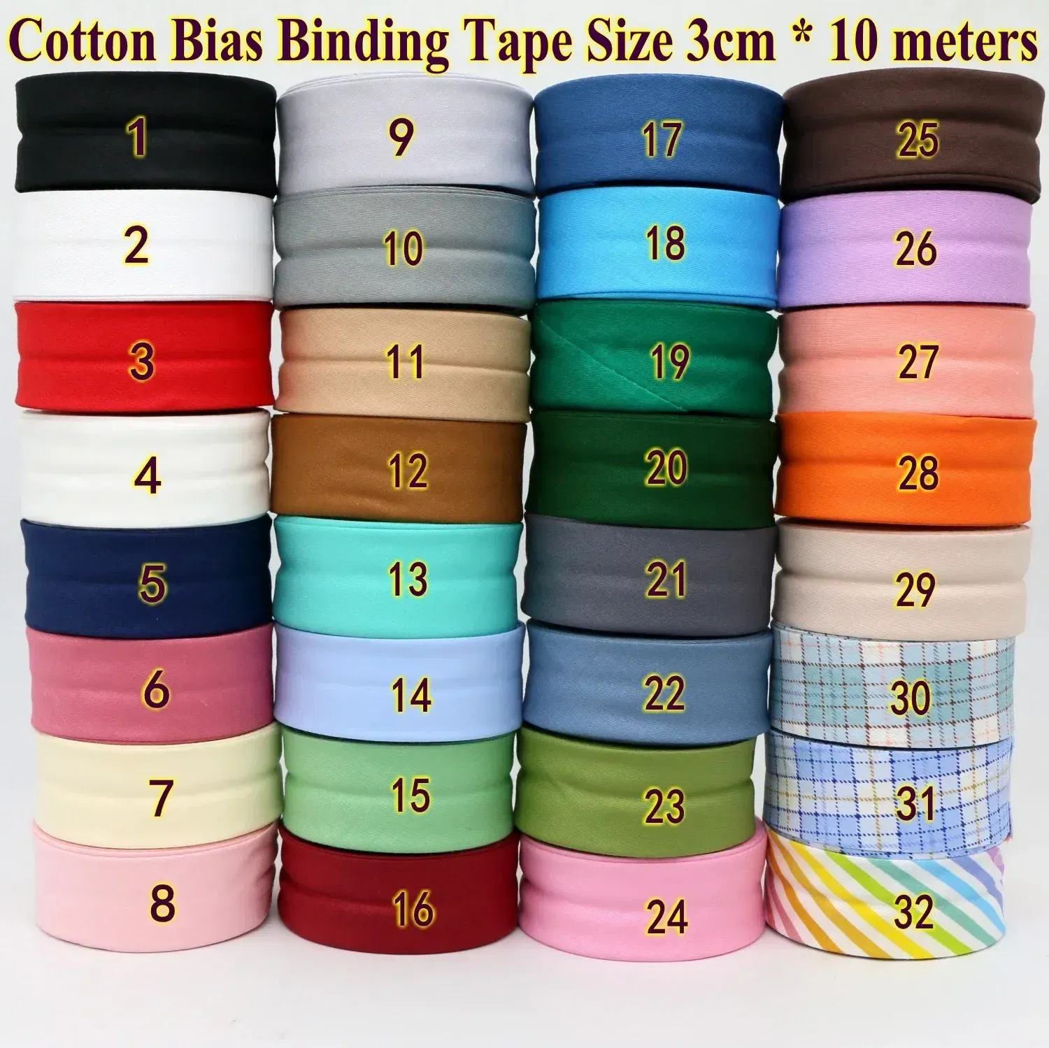 Color: Blue, Size: L - Cotton Bias Binding Tape Size 3cm *10meter Solid Color DIY Handmade Sewing Material Bias Tape