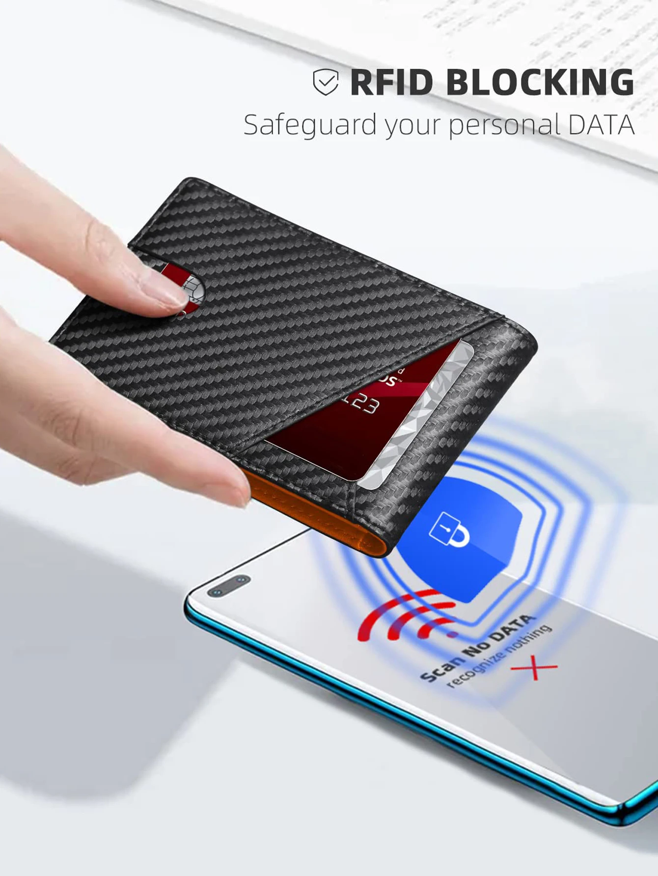 Color: Red - RFID Carbon Fiber Ultra-thin Trifold Wallet Simple Front Pocket Design Wallet Multi-function Portable 8 Card Slots Men's Wallet