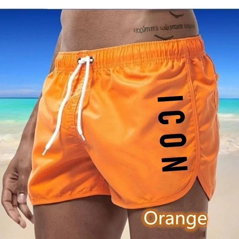 Color: WHITE, Size: M - ICON Summer men's luxury beach pants clothing quick dry gym jogging sexy shorts vacation casual swimming trunks