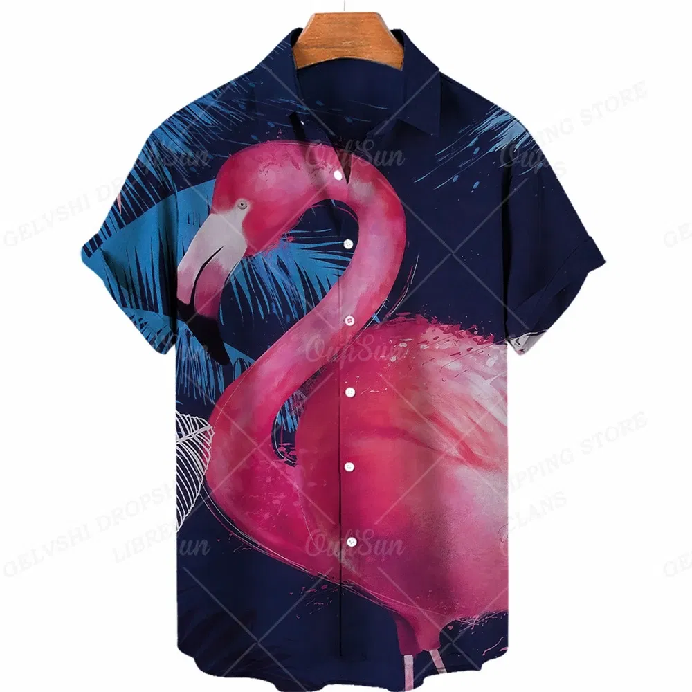 Color: Yellow, Size: 4XL - Flamingo Hawaiian Shirts Beach Summer Men's Shirt Tropic Leaf 3D Print Shirts Men Women Fashion Blouse Short Sleeve Vocation