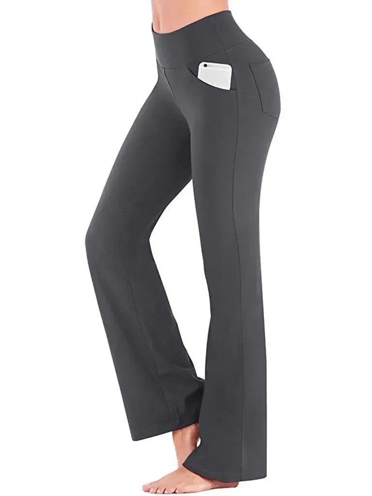 Color: GRAY, Size: S - Ogilvy Mather Solid Elegant Female Lady Women's Legs Pants Palazzo Flared Wide Killer High Waist OL Ladies Career Long Trousers
