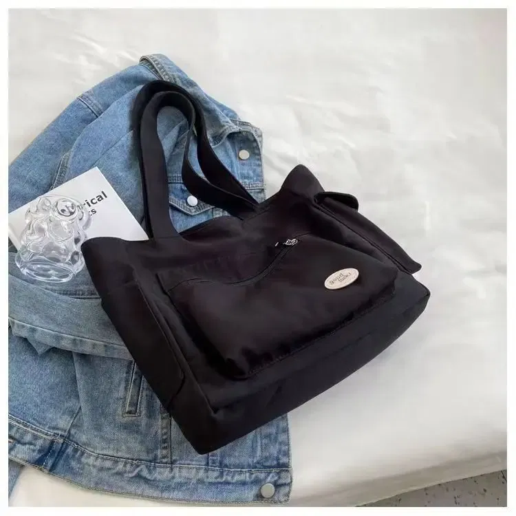 Color: black - Women's Fashion Shoulder Bag Class Large Capacity Student Tote Bag New Canvas Commuter Handbag Carrying Bags cabas eco bag