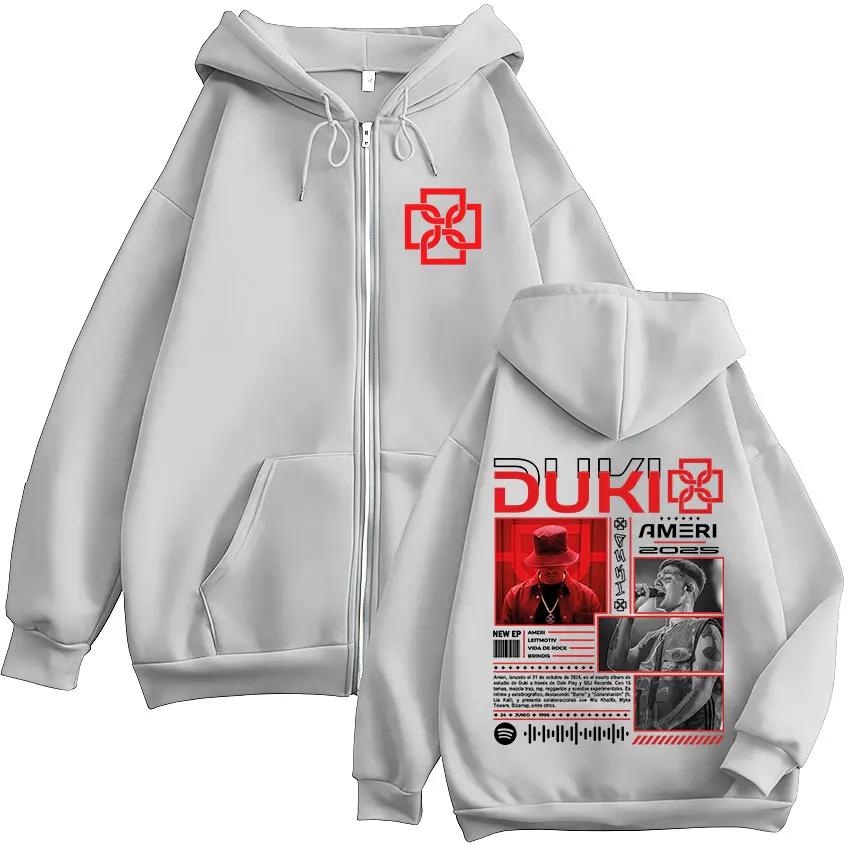 Color: black, Size: S - Rapper Duki Ameri World Tour 2025 Zipper Hoodies Men Women Clothing Fashion Hip Hop Zip Up Hooded Oversized Sweatshirts Jackets