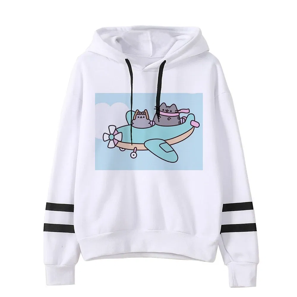 Color: Burgundy, Size: M - Women Ullzang Cute Cat Funny Cartoon Sweatshirt Pusheen Cat Kawaii Harajuku Korean Style Hoodies Graphic Fashion Hoody Female