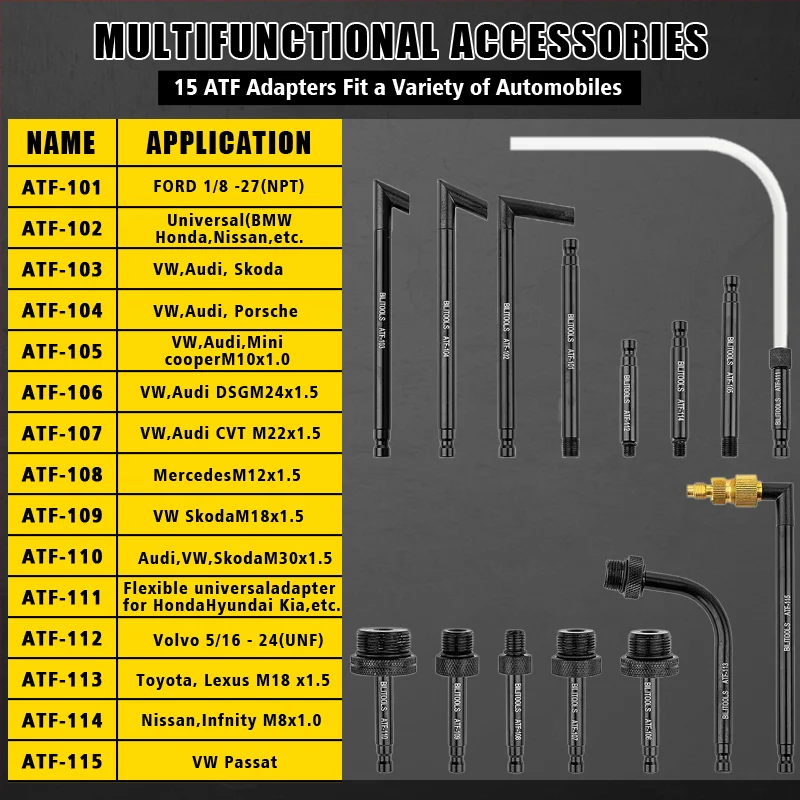 Color: Yellow, Ships From: CN - Pneumatic Transmission Oil Refilling Tool Oil Refill Filling ATF Adapters 10L /6LDispenser Pump Kit Fluid Extractor Adaptor 15Pc