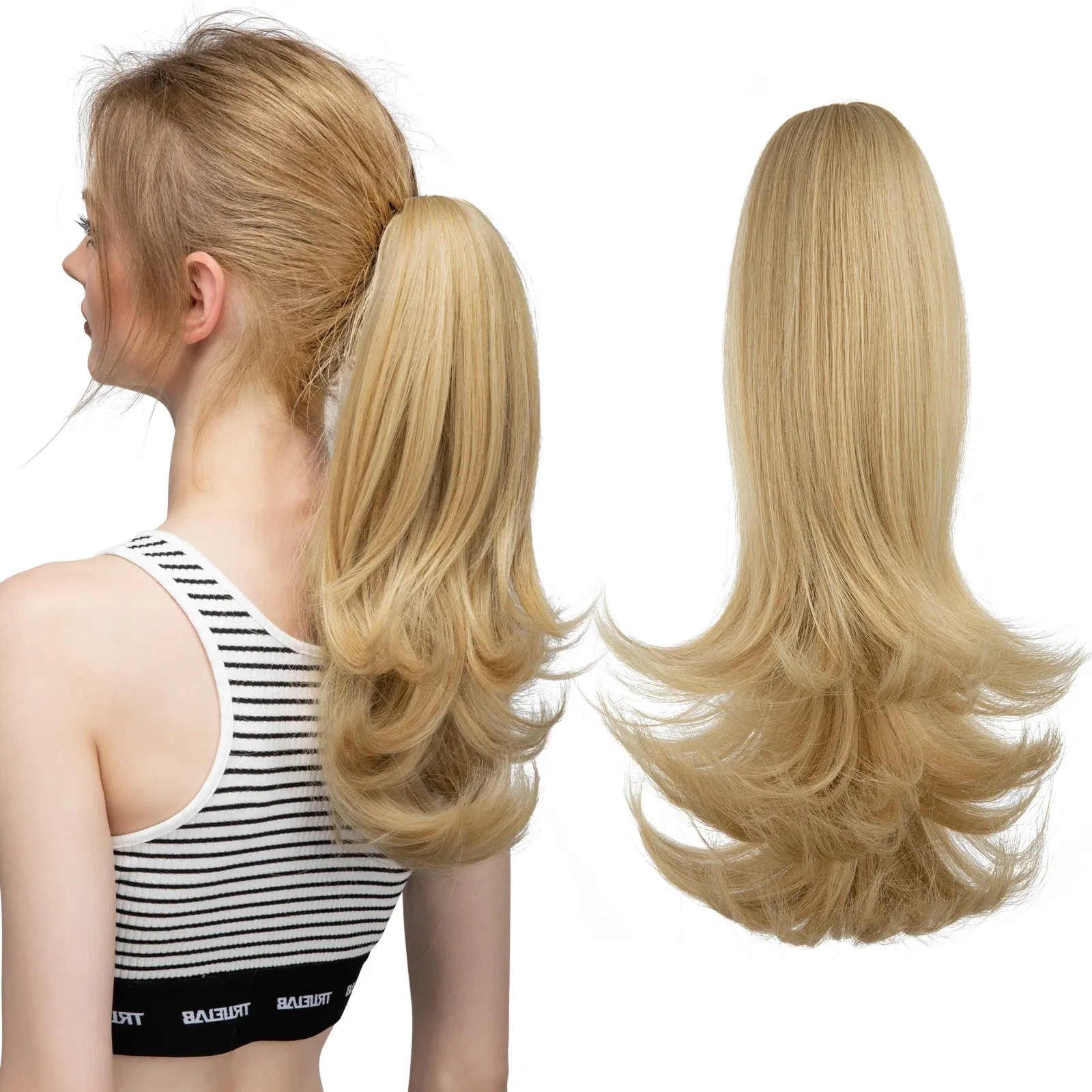 Color: P1B/613, Bulk Buy: 1pc, Stretched Length: 14inches - Synthetic Claw Clip In Ponytail Hair Extensions Wavy Hairpiece 14" Fake Blonde Black Hair False Pigtail With Elastic Band