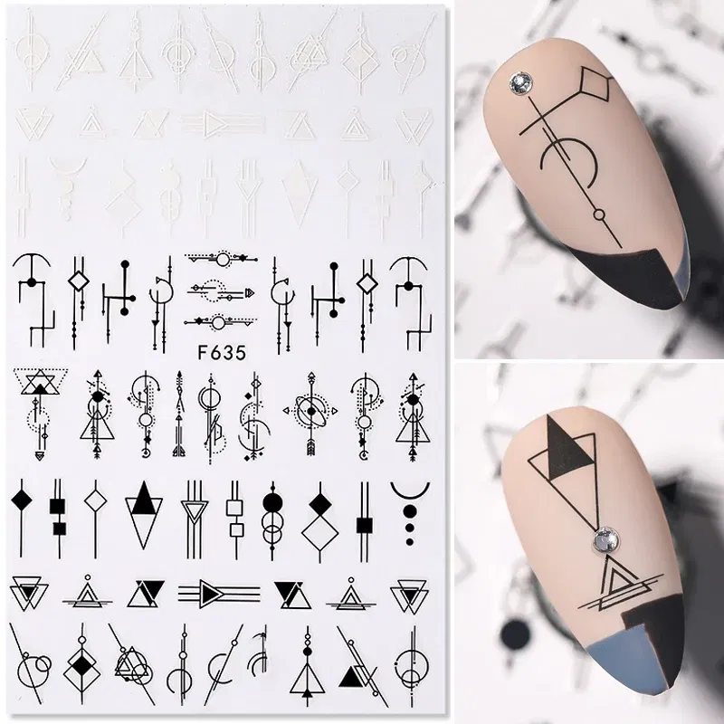 Color: Beige - Heart Leaf Design 3D Nail Sticker Black White Transfer Stickers for Nails Sexy Girl Face Self-adhensive Slider Tip Abstract Wrap