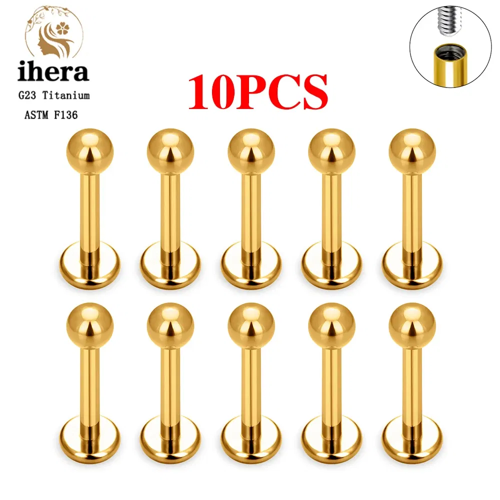 Metal color: Gold-color, Ships From: CHINA, Main Stone Color: Yellow - 10PCS G23 Titanium Labret Piercing Lip Ring 16G F136 Internal Thread Nose Stud Earring Tragus Helix Cartilage Piercing Jewelry
