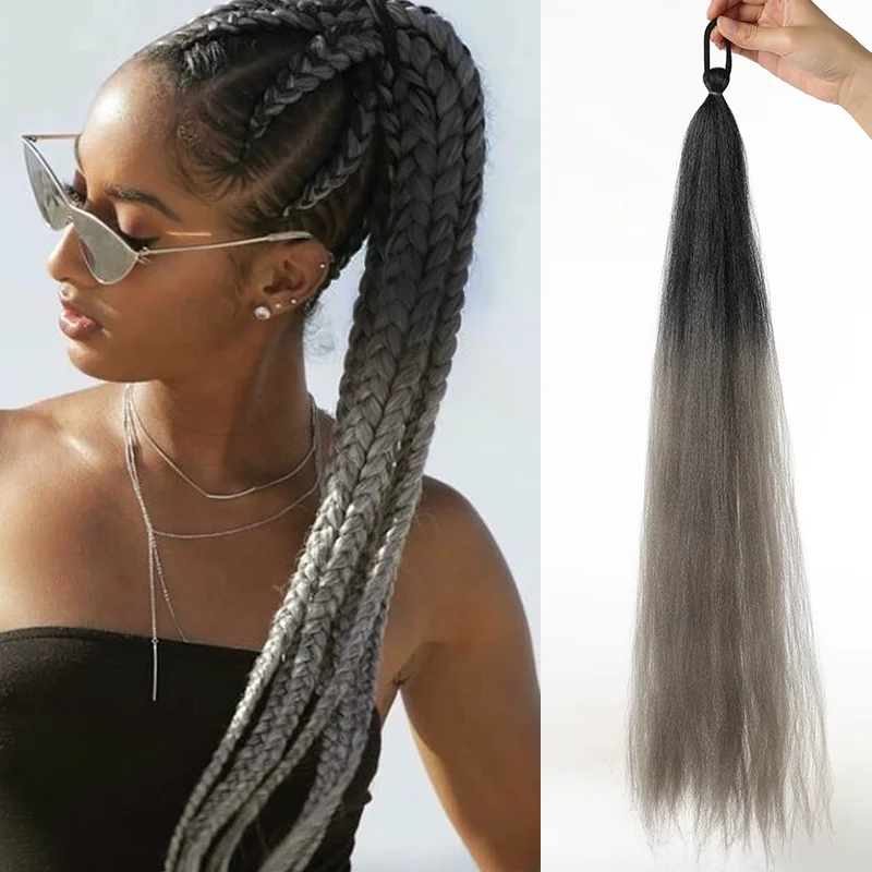 Color: P2/613, Stretched Length: 26inches - LUPU Synthetic Ponytail Extension with Elastic Tie Hair Band 26" Long Straight Colored Braiding Ponytail Ombre Pink Purple Blue