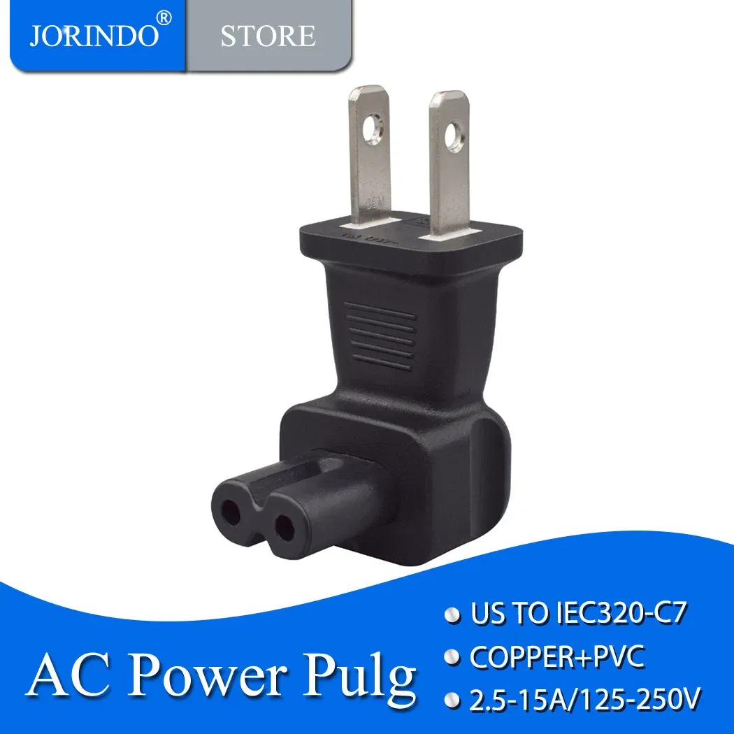 JORINDO USA 2 Pin Male to IEC 320 C7 Right Angle AC Adapter,Nema 1-15P Male to C7 Angle AC Power Adapter