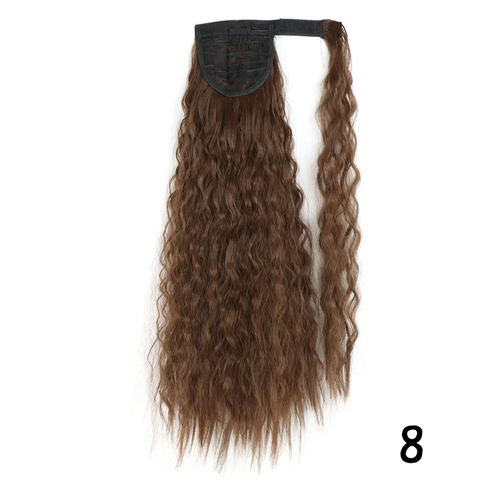 Color: T4/27/30, Stretched Length: 22inches - Synthetic Long Corn Wavy Ponytail Hairpiece Wrap on Hair Clip Ombre Brown Blonde Hair Extensions Pony Tail