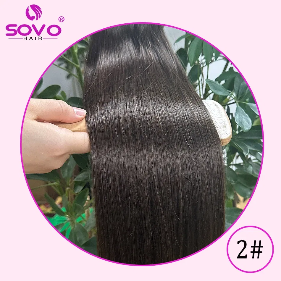 Color: #2, Length: 20 INCHES - SOVO Clip In Hair Extensions Human Hair 3 Pieces Bone Straight Clip Ins Hair Extension 60-90G Real Natural European Hair 12-26"
