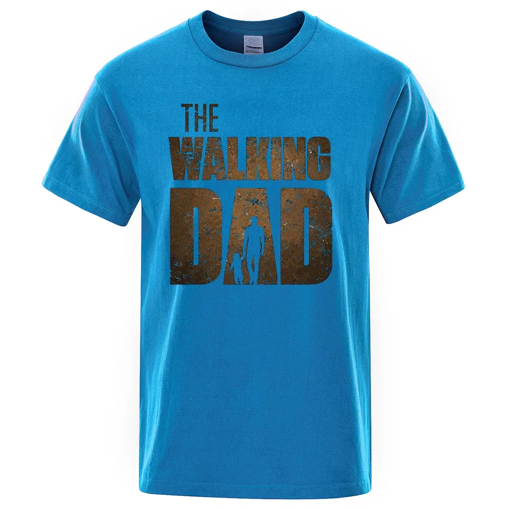 Color: SKY BLUE, Size: S - The Walking Dad Funny Street Printed T-Shirts Men Fashion Summer Tshirt Loose Oversized Cotton Short Sleeves Casual Hip Hop Tees