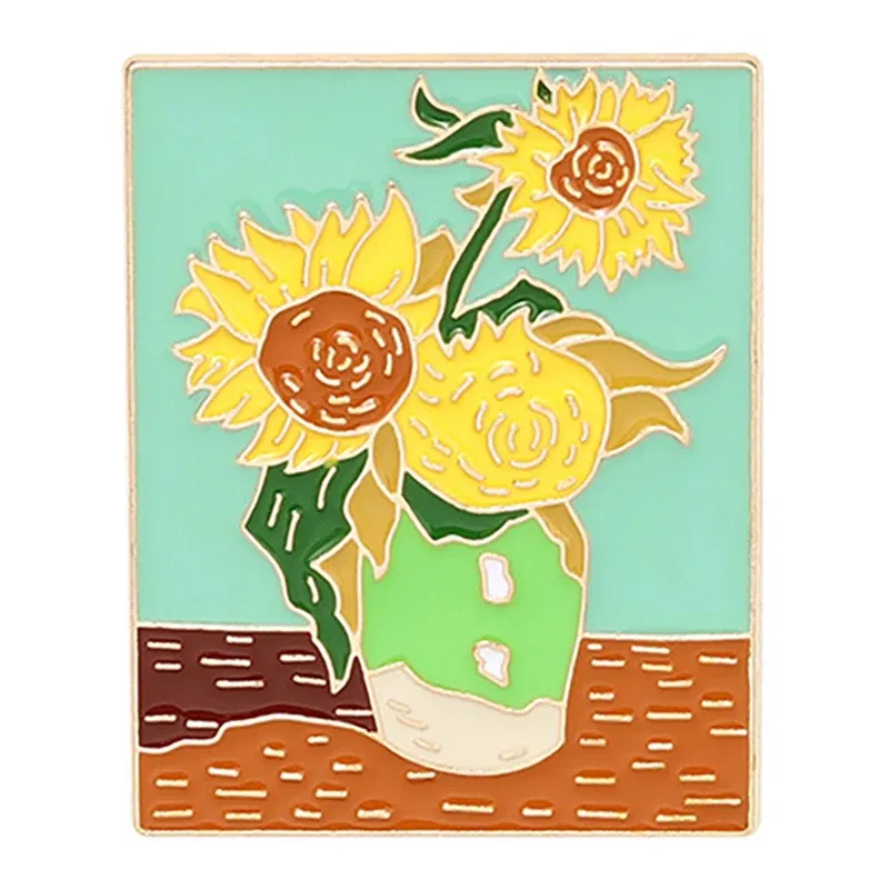 Metal color: SILVER PLATED - Van Gogh Oil Painting Brooch Van Gogh Brooch Galaxy Brooch Star Moon Sunflower Brooch Art Brooch Van Gogh Lapel Pin