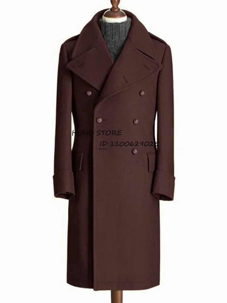 Color: green, Size: XXXL - Windbreak Men's Jacket Wool Long Coat Lapel Double Breasted Men's Trench Coats Windbreakers Jackets Man Winter 2023 Martens Male