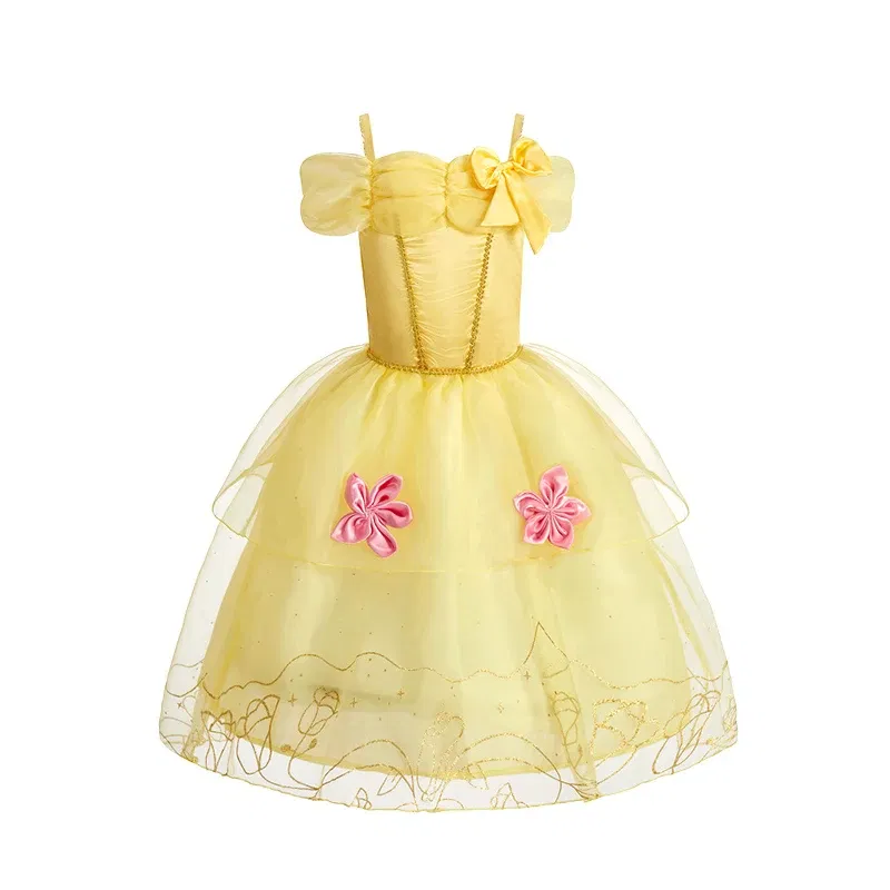 Color: Beige, Kid Size: 4T - Disney Deluxe Elegant Rapunzel Princess Ball Gown Fancy Birthday Party Dress Cinderella Vestidos Costume Play Carnival Apparel