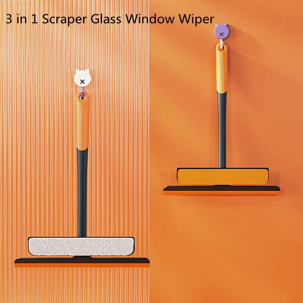 Color: Orange - Shower Squeegee Glass Clean Scraper Washing Wiper Hanger Floor Window Cleaning Household Water Wall Hanging Mirror with Handle