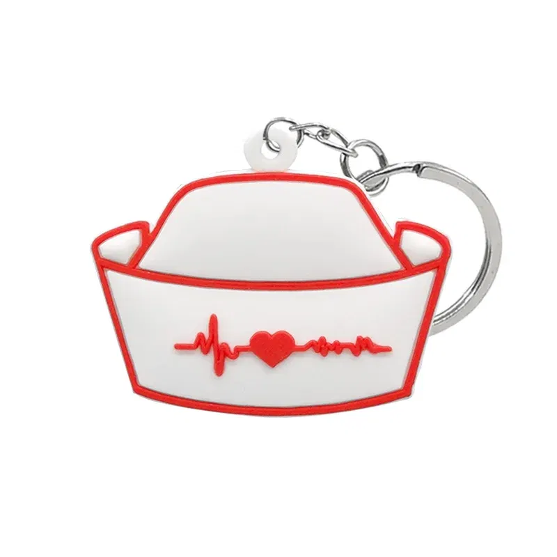 Color: Beige - 1PCS PVC Rubber Hot Keychain for nurses New Design Medicine Style Heart & Brain Car Key Pendant Cute Bag Ornament Gift