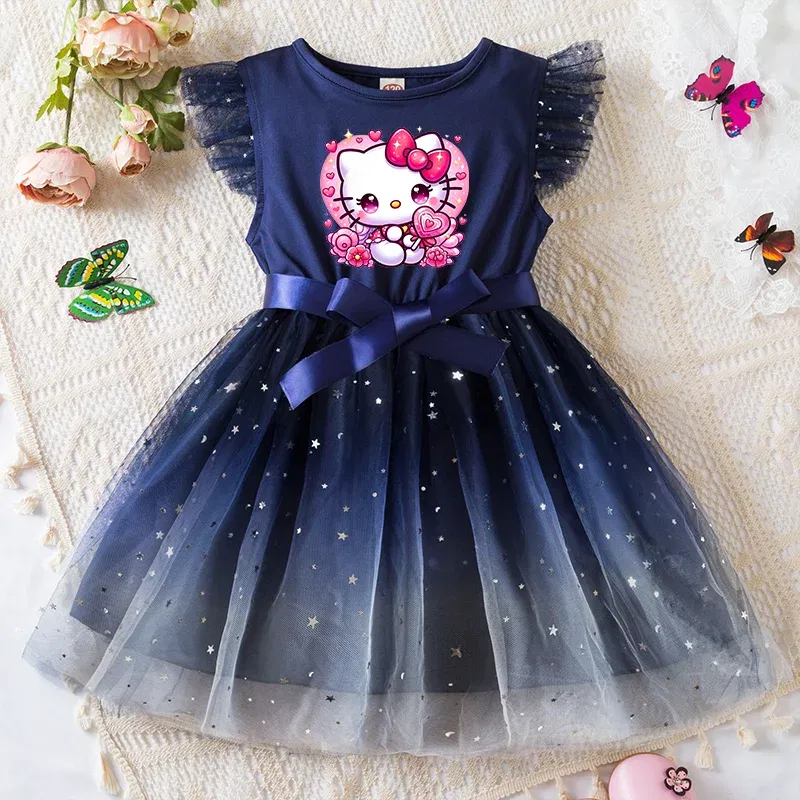 Color: Red, Kid Size: 4T - Hello Kitty Girls Sequin Tutu Dress with Bow Flutter Sleeves Summer Princess Party Outfit for Toddler Kids 2-6 Years