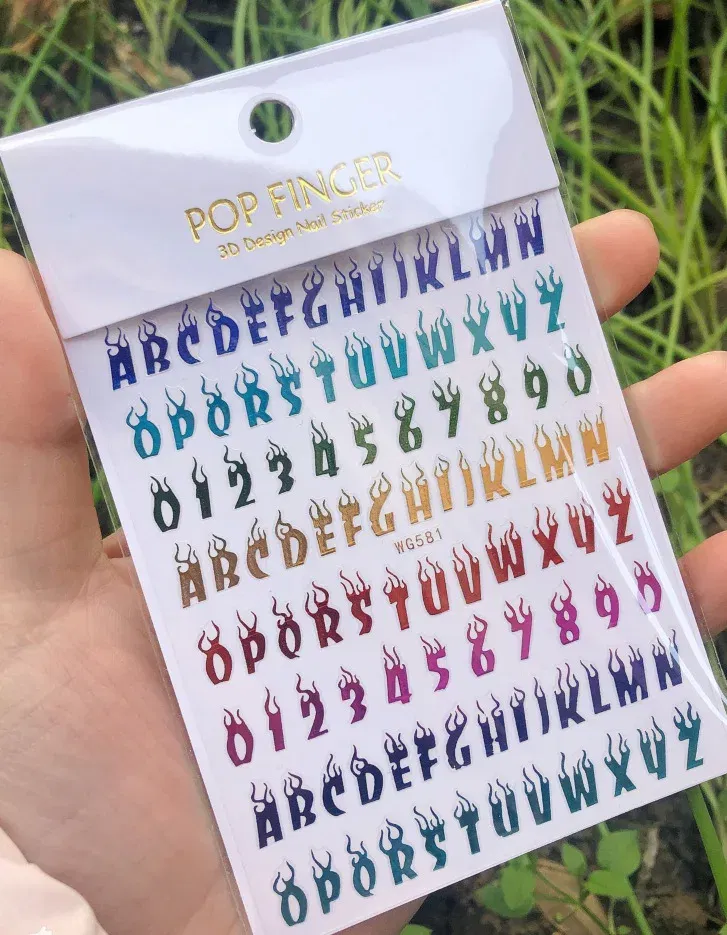 Color: Tran-Yellow - 1PCS New English Alphabet Nail Stickers Multi-Color Laser Reflective Nail Slider Art Cool Text Nail Kit