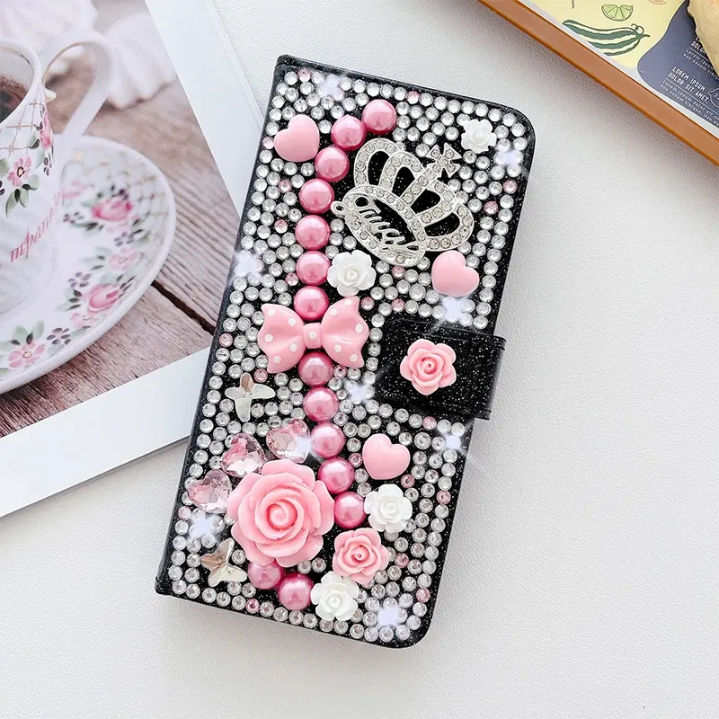 Color: black, Material: leather - Wallet Glitter Case For Samsung Galaxy S24 FE S23 Ultra S22 Plus S21 S20 A13 A14 A15 A16 A53 A54 A55 A34 Flip Luxury Leather