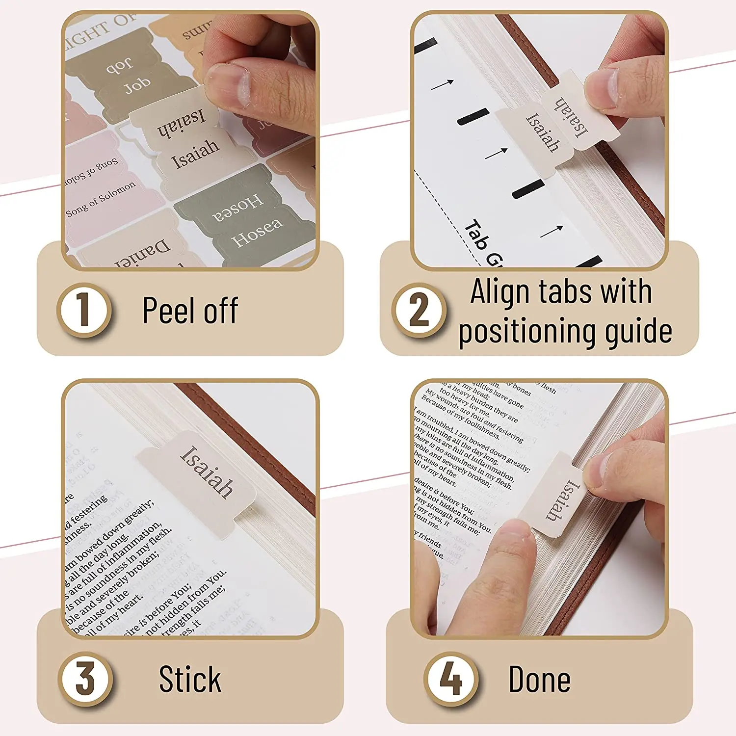 Color: WHITE - 5 Sheets(75pcs) Bible Tabs Large Print And Easy-To-Read Bible Journaling Supplies Self-Adhesive Index Label Sticker Stationery