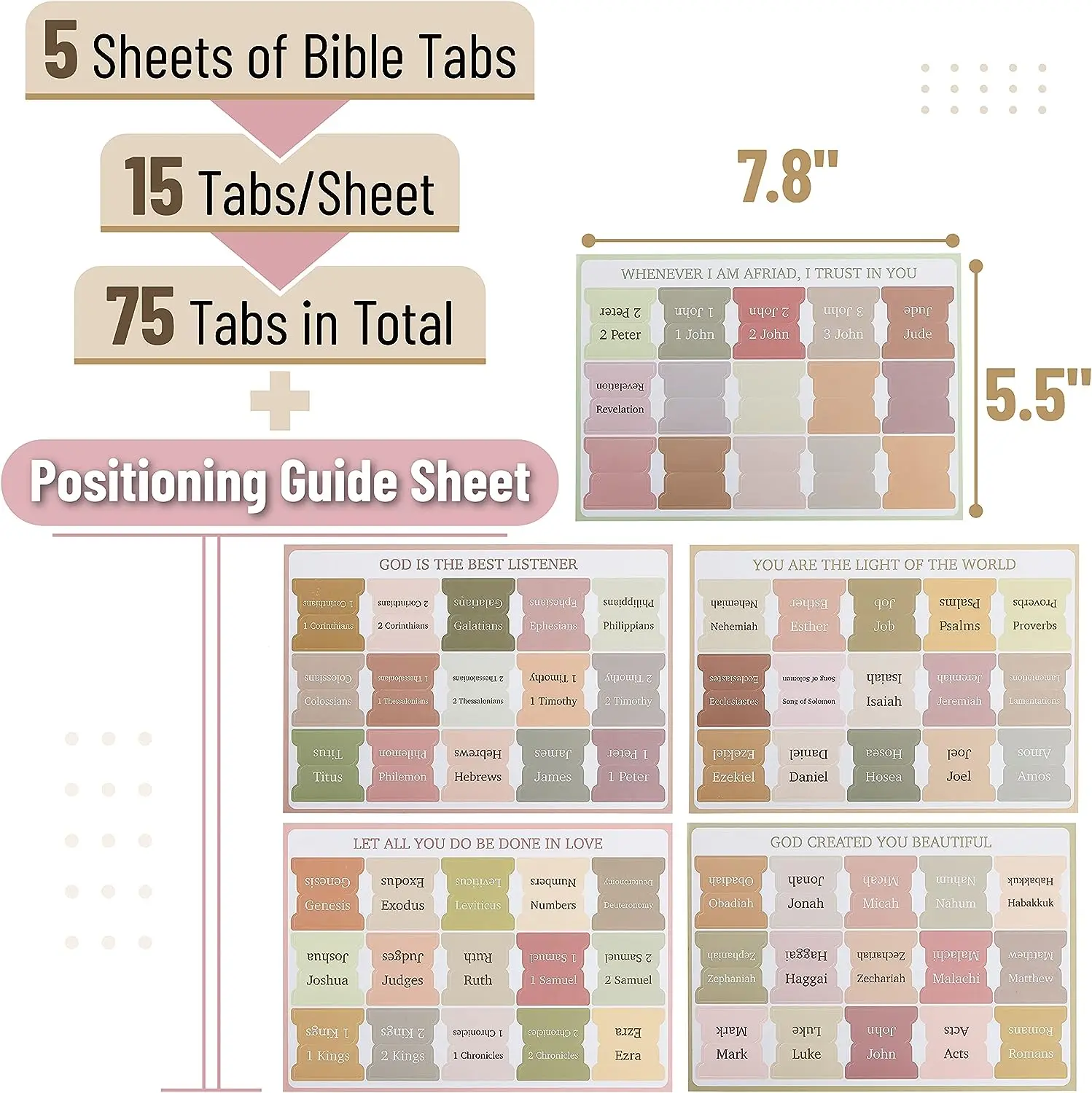 Color: WHITE - 5 Sheets(75pcs) Bible Tabs Large Print And Easy-To-Read Bible Journaling Supplies Self-Adhesive Index Label Sticker Stationery