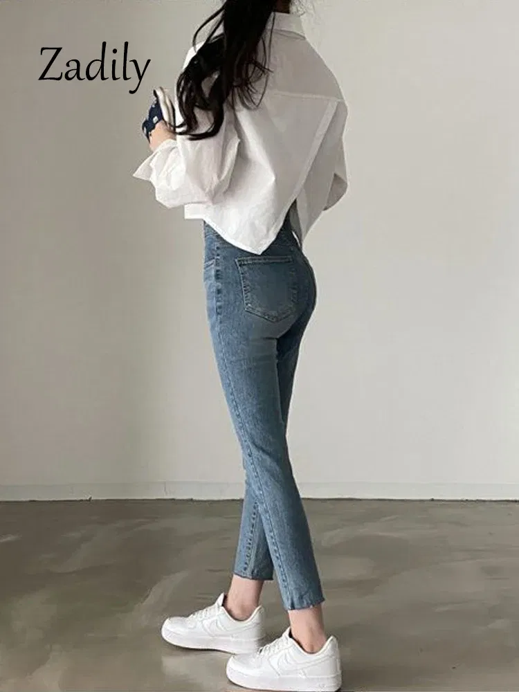 Color: Beige, Size: XL - Zadily 2023 Spring New Casual Long Sleeve Women White Shirt Korea Style Solid Button Split Woman Crop Tops Blouse Party Clothing