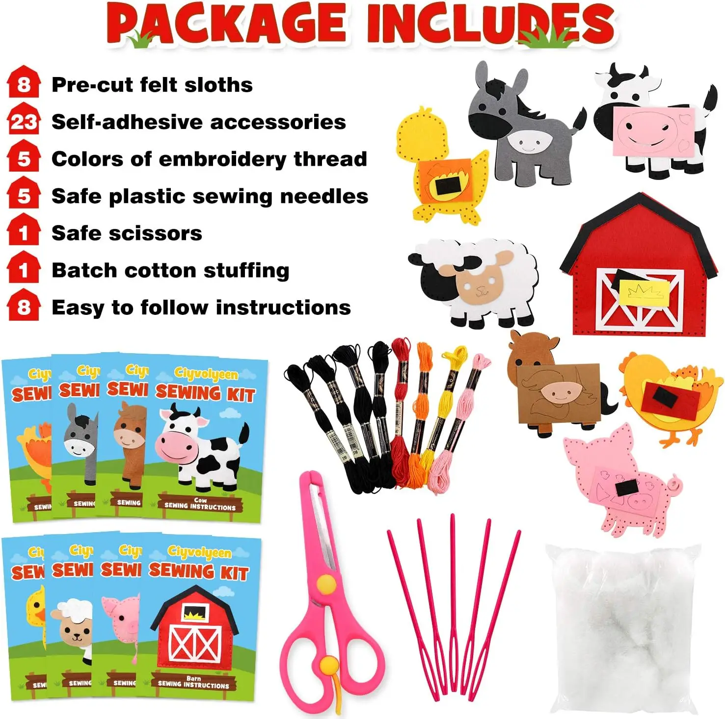 Color: light green - Christmas Sewing Kit Animal Sewing Craft Kit Farm Animal Toy DIY Crafting Sewing Set Educational Craft Set For Children Gifts