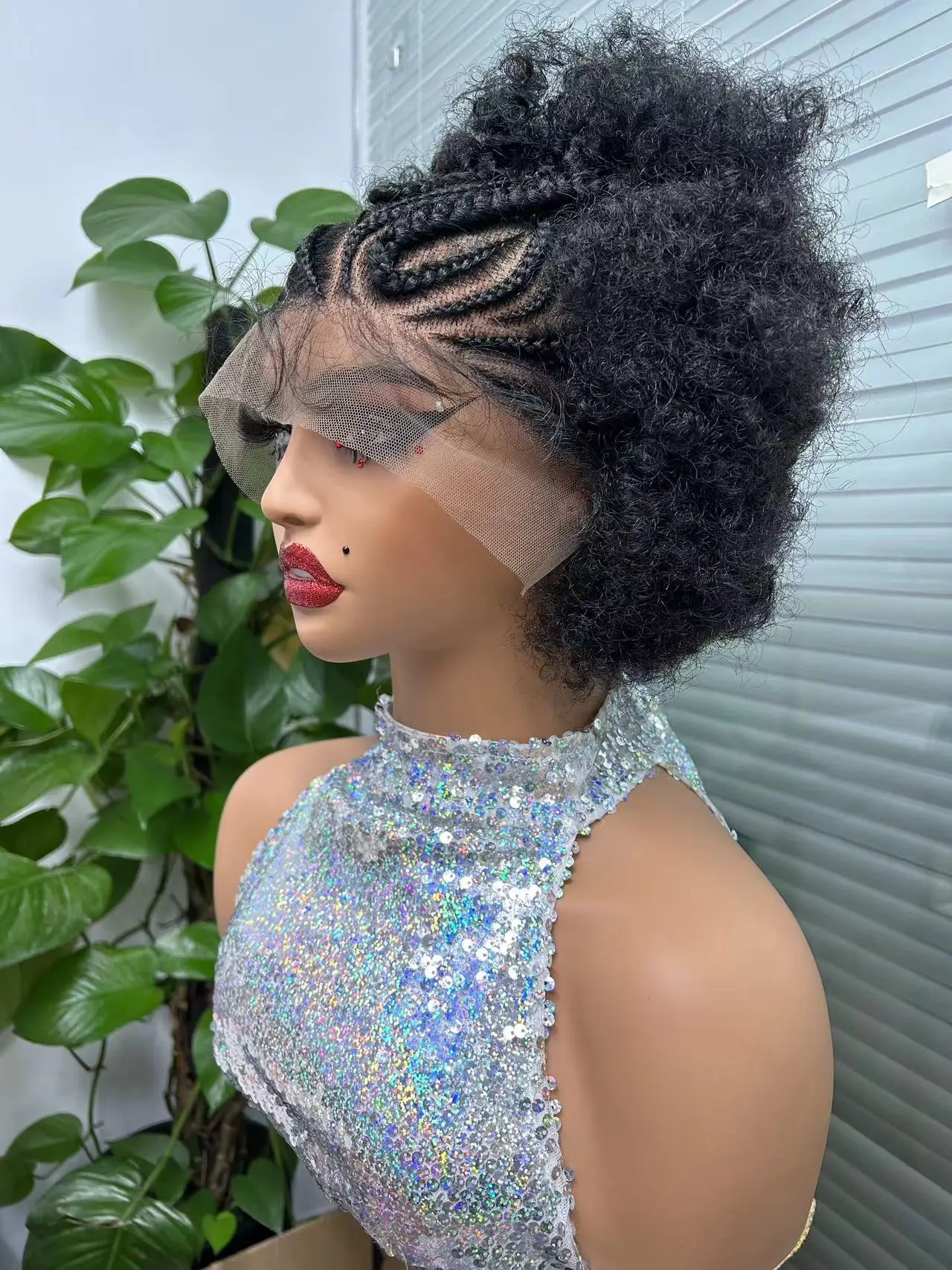 Short Afro Kinky Curly Braided Wigs Synthetic Transparent Lace Front Curly Braids Wig With Baby Hair For Black Women Wig