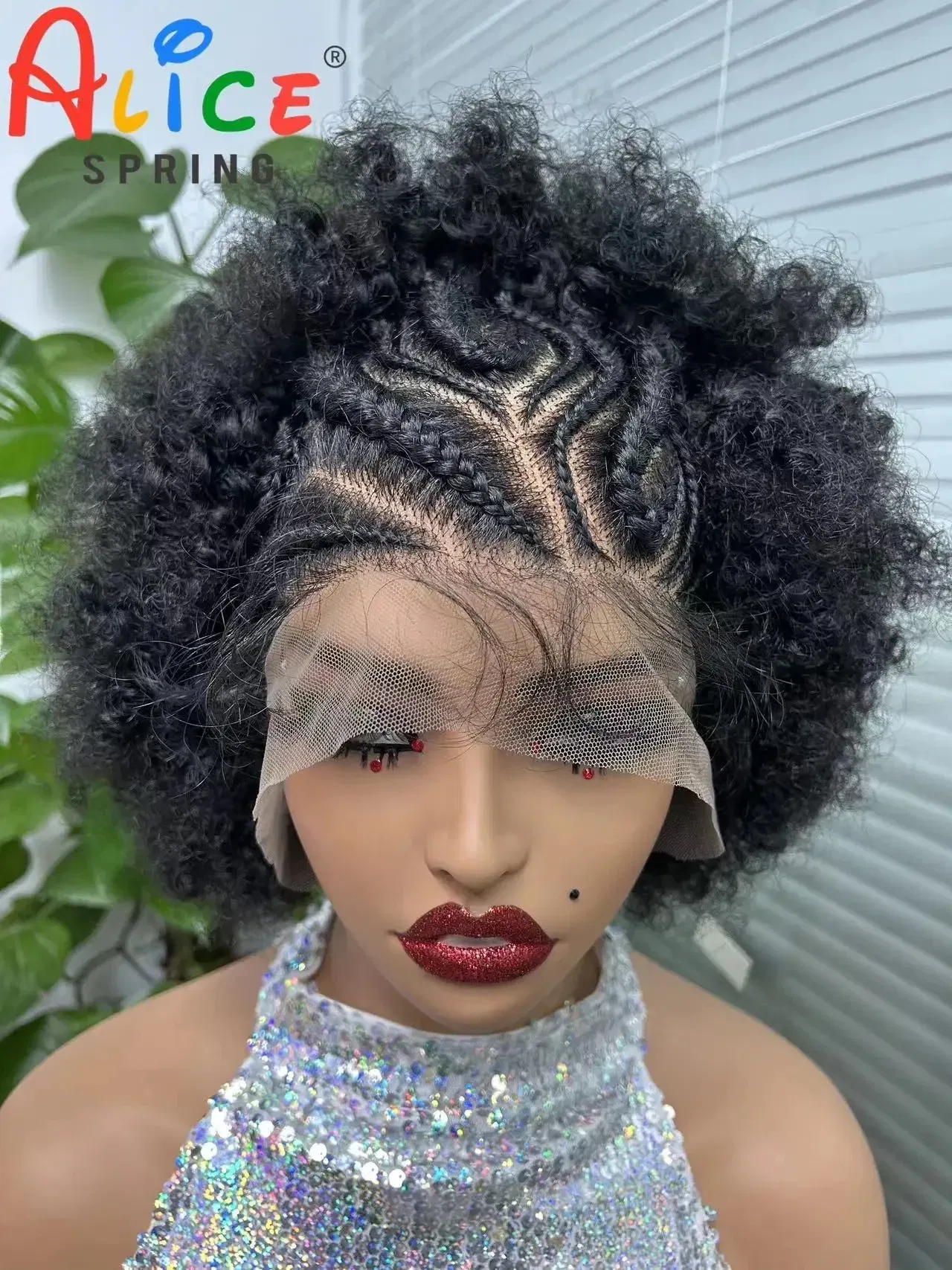 Short Afro Kinky Curly Braided Wigs Synthetic Transparent Lace Front Curly Braids Wig With Baby Hair For Black Women Wig