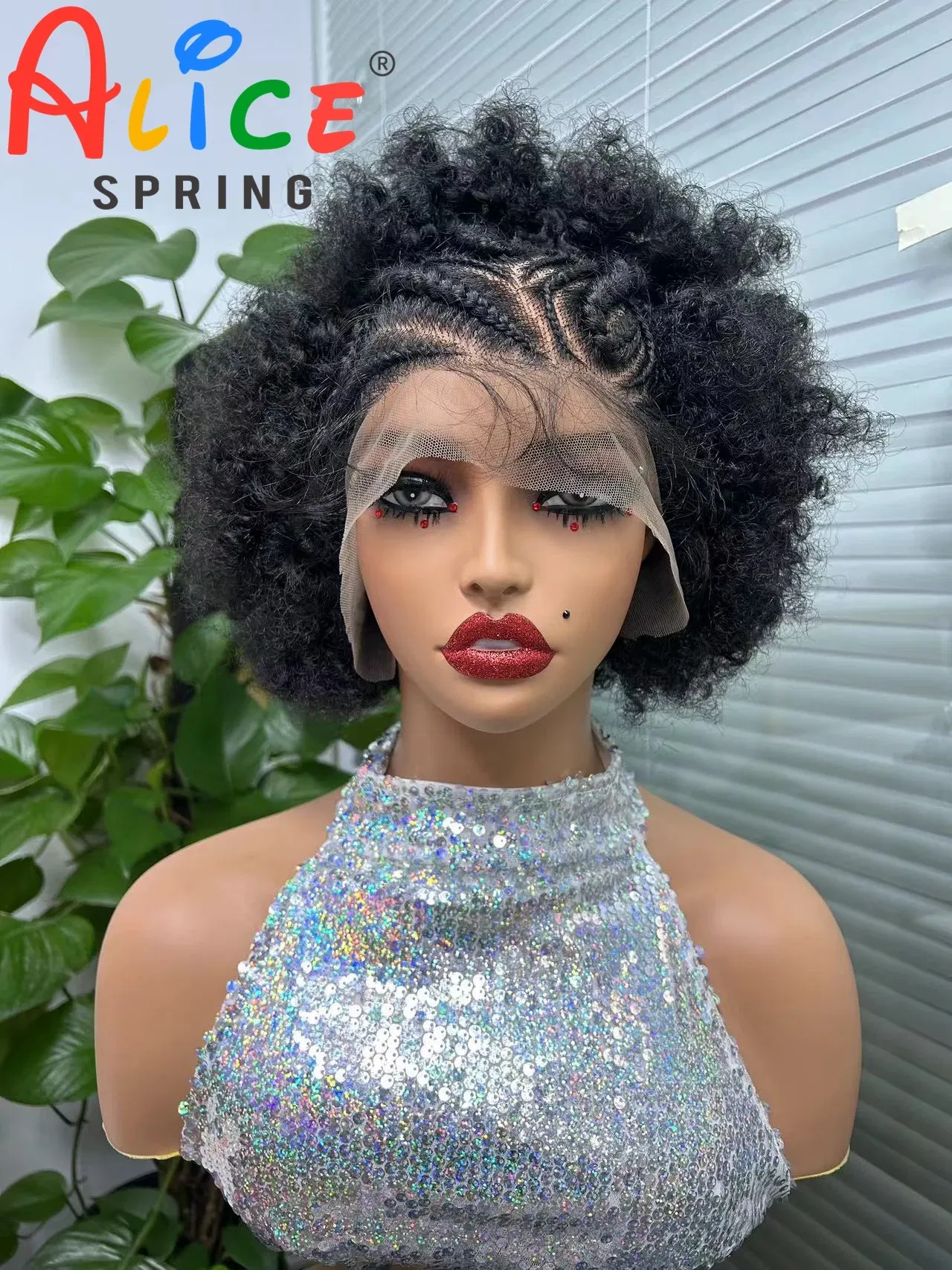 Short Afro Kinky Curly Braided Wigs Synthetic Transparent Lace Front Curly Braids Wig With Baby Hair For Black Women Wig