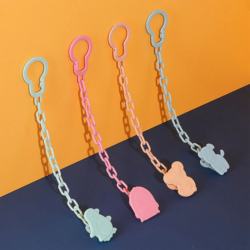 Color: Black - Baby Pacifiers Chain Cartoon Animal Nipple Clips Kids Infant Pacifier Safety Clamp Hanging Leashes Soother Teether Clip Chain