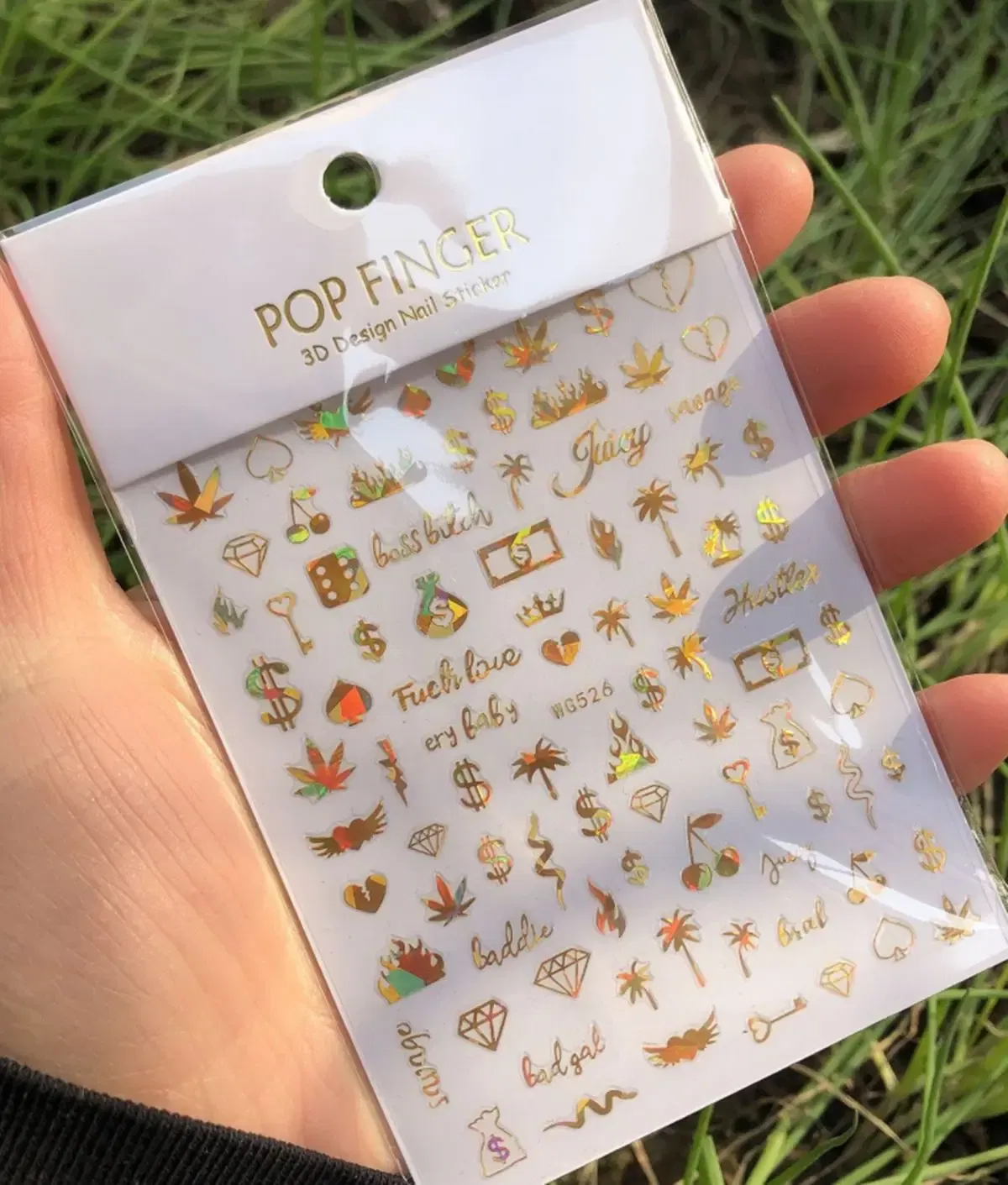 Color: Light grey - 1PCS New English Alphabet Nail Stickers Multi-Color Laser Reflective Nail Slider Art Cool Text Nail Kit