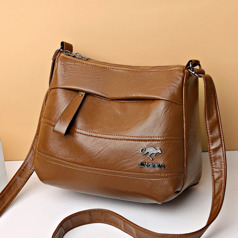Color: black - Elegant Leather One Shoulder Handbag Shopping Bag 2024 New Women's Fashion Handbag Sheepskin grain Beautiful Lady Crossbody Bag
