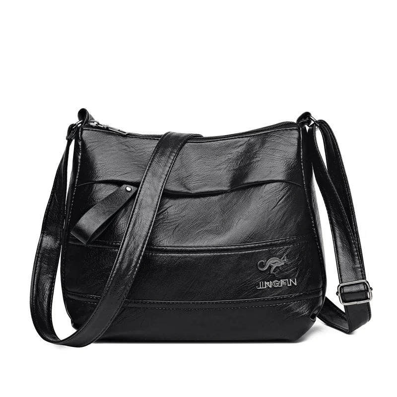 Color: black - Elegant Leather One Shoulder Handbag Shopping Bag 2024 New Women's Fashion Handbag Sheepskin grain Beautiful Lady Crossbody Bag
