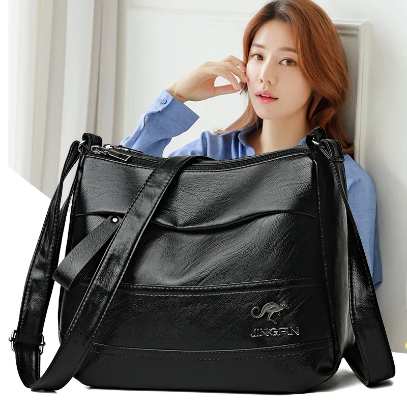 Color: black - Elegant Leather One Shoulder Handbag Shopping Bag 2024 New Women's Fashion Handbag Sheepskin grain Beautiful Lady Crossbody Bag