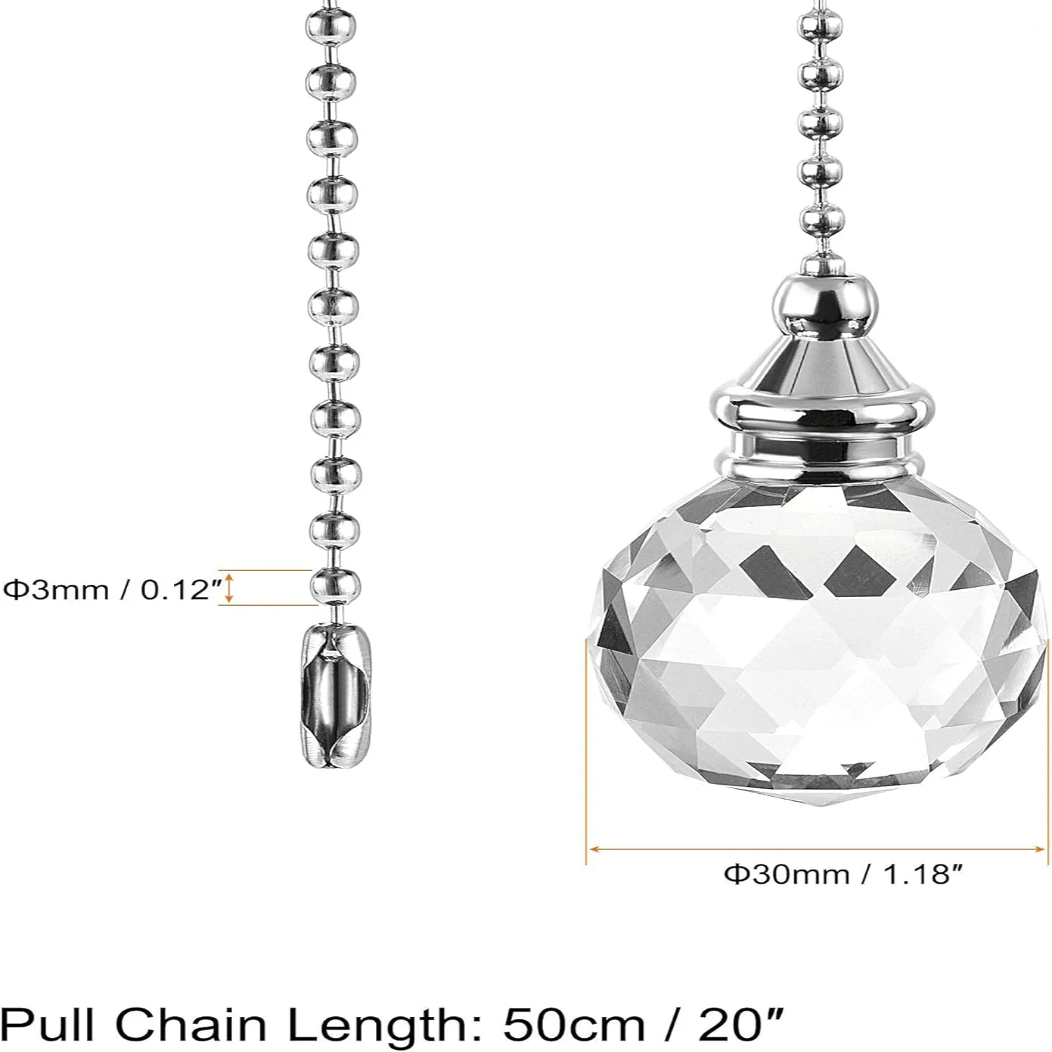 Color: PURPLE, Ships From: CHINA - Ceiling Fan Pull Chain, 20 Inch Nickel Finish Chain Ornament Extension, 30mm Red Crystal Ball Pendant 2Pcs