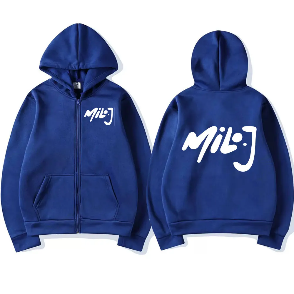 Color: SKY BLUE, Size: XXL - Rapper Milo J Logo Merch Zipper Hoodies Men's Women Fashion Hip Hop Zip Up Hooded Sweatshirts Casual Oversized Jackets Pullovers
