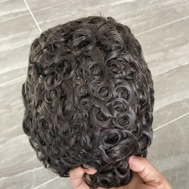 Toupee Color: 2020#, Toupee Density: 130%, Length: 6 inches, Toupee Size: 6x9, Toupee Design: free - 20MM Curly Brown Black Super Durable Mono Lace&Pu Mens Toupee Wig Human Hair 15mm Capillary Prosthesi Weave Replacement For Male