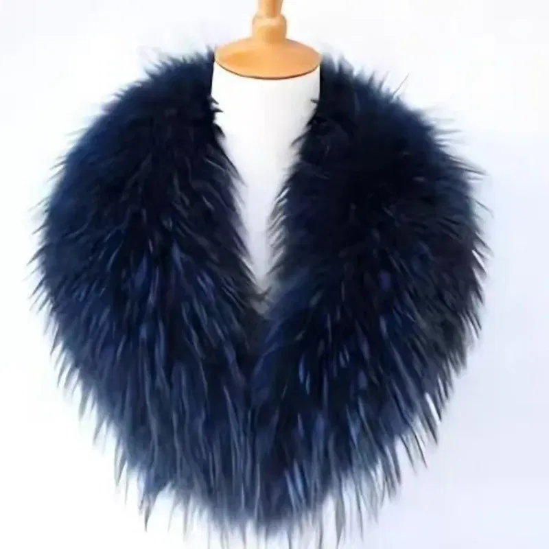 Color: plum, Size: XL - Winter Real Fox Fur Collar Woman Furry Natural Raccoon Fur Scarf Shawls Luxury Neck Warmer Wraps For Coat Fur Scarves Large Size