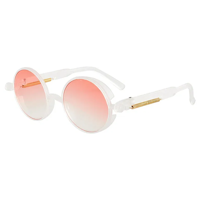 Lenses Color: WHITE - Classic Gothic Steampunk Sunglasses Luxury Brand Designer High Quality Men and Women Retro Round Pc Frame Sunglasses