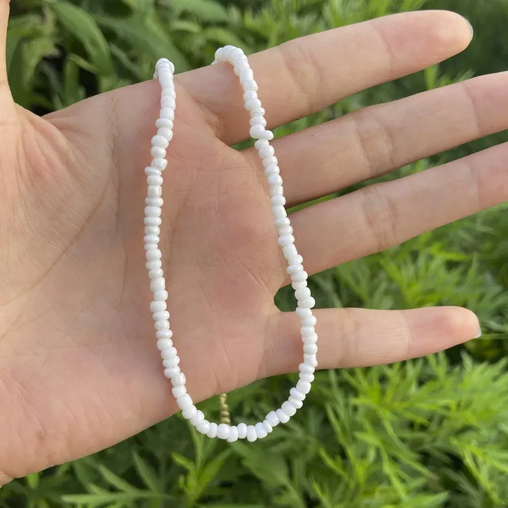 Metal Color: Blue Zinc - 2022 New Trend Colorful Rice Beads Necklace Bohemia Fashion Style Ladies Clavicle Chain Necklace Girls String Pearl Neck Jewelry