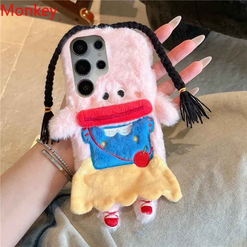 Material: Denim, Color: Beige - 3D Cartoon Braided Girl Silicone Phone Cases For Google Pixel 9 Pro XL 8 5G 7 6 8A 7A 6A Cute Warm Fur Sausage Mouth Cover Gift