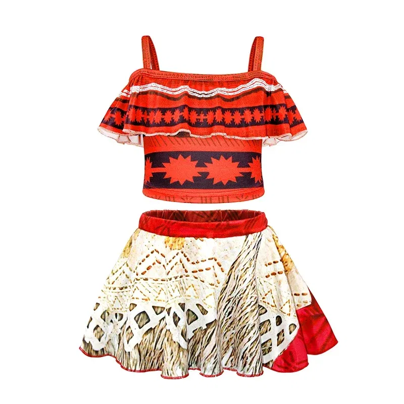 Color: Beige, Kid Size: 6M - Moana 2 Swimsuit Summer Holiday Beach Girls Two-piece Bikini Toddler Adventure Outfit Pool Party Vaiana Fancy Dress Up