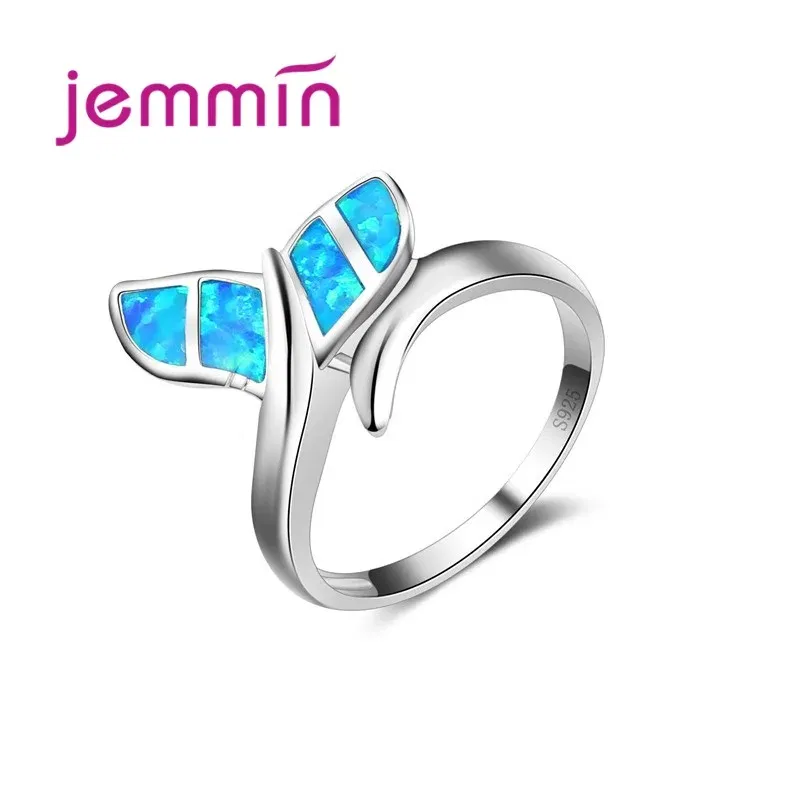 Ring Size: 6 - New Promotion Cute Whale Ring with Blue Fire Opal 925 Sterling Silver Rings for Women Wedding Popular Bague Bijoux