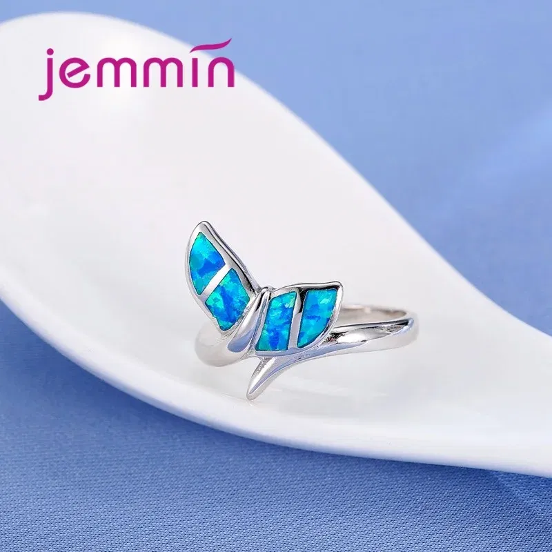 Ring Size: 6 - New Promotion Cute Whale Ring with Blue Fire Opal 925 Sterling Silver  Rings for Women Wedding Popular Bague Bijoux