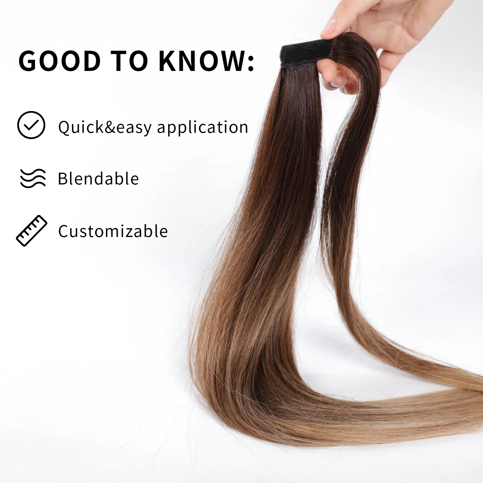 Color: T4/27/30 - Synthetic Hair Chip-in Hair Extension Pony Tail Wig Heat-Resistant Straight Hair With Ponytail Wig 20Inch Long Black Brown Ombr3