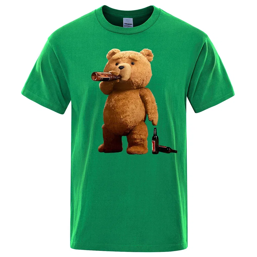 Color: green, Size: M - Lovely Ted Bear Drink Beer Poster Funny Printed T-Shirt Men Fashion Casual Short Sleeves Loose Oversize Tee Street Hip Hop Tops
