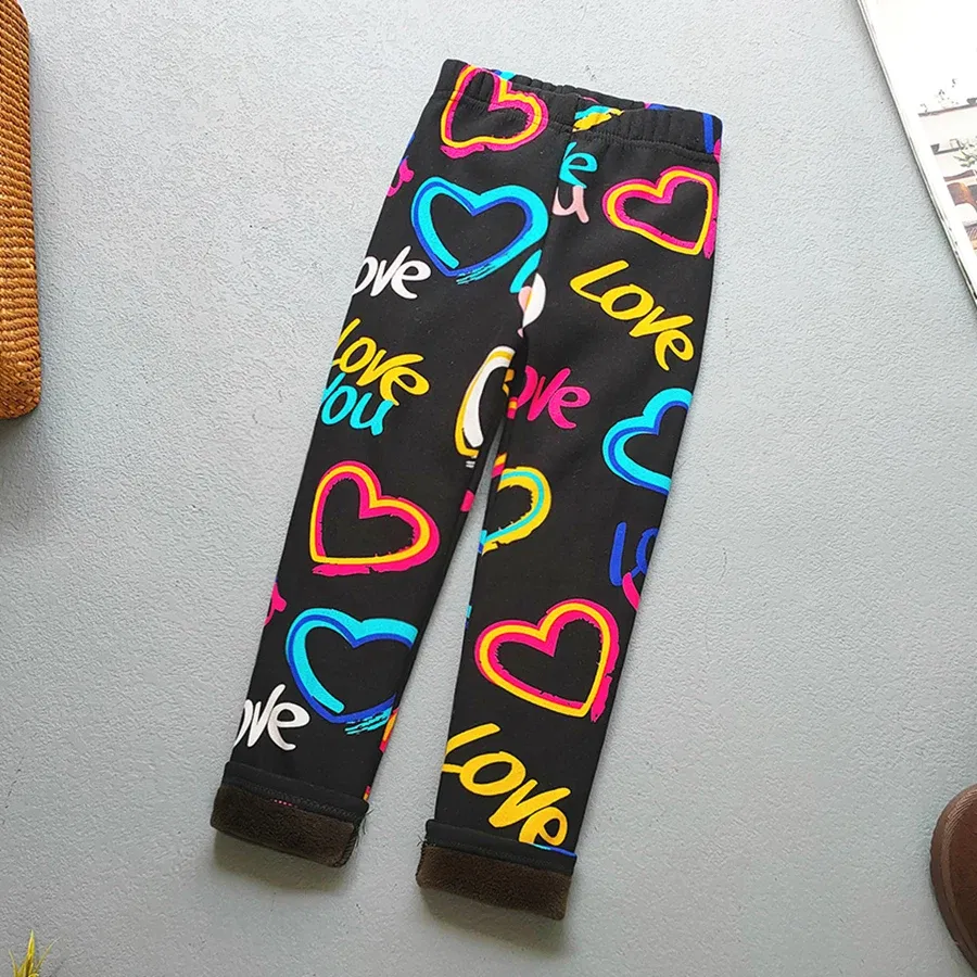 Color: Rose Red, Kid Size: 9 - Autumn Winter Print Flowers Thick Warm Kids Toddler Baby Girls Leggings Children's Pants